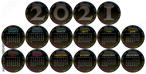 Colorful Calendar for year 2021 in vector format.