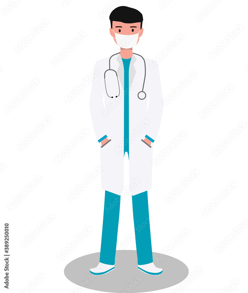 a doctor is standing in medical mask on white background. Vector illustration