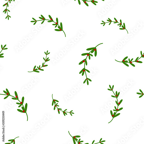 hand drawn red and green omela holly berry on white background. seamless winter pattern.