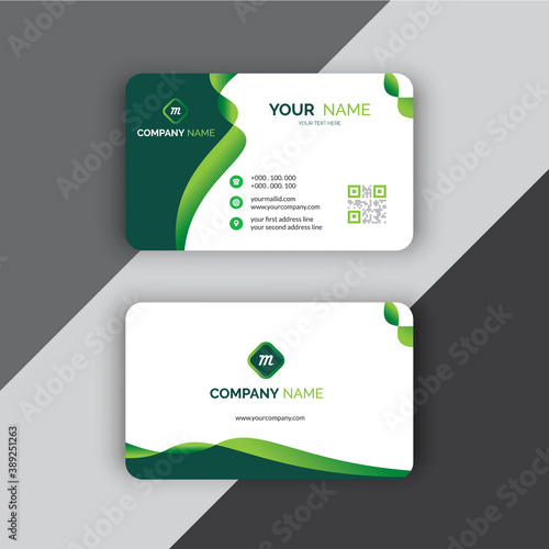 Business card print template with company logo. Vector illustration. Creative Business Card Template green.