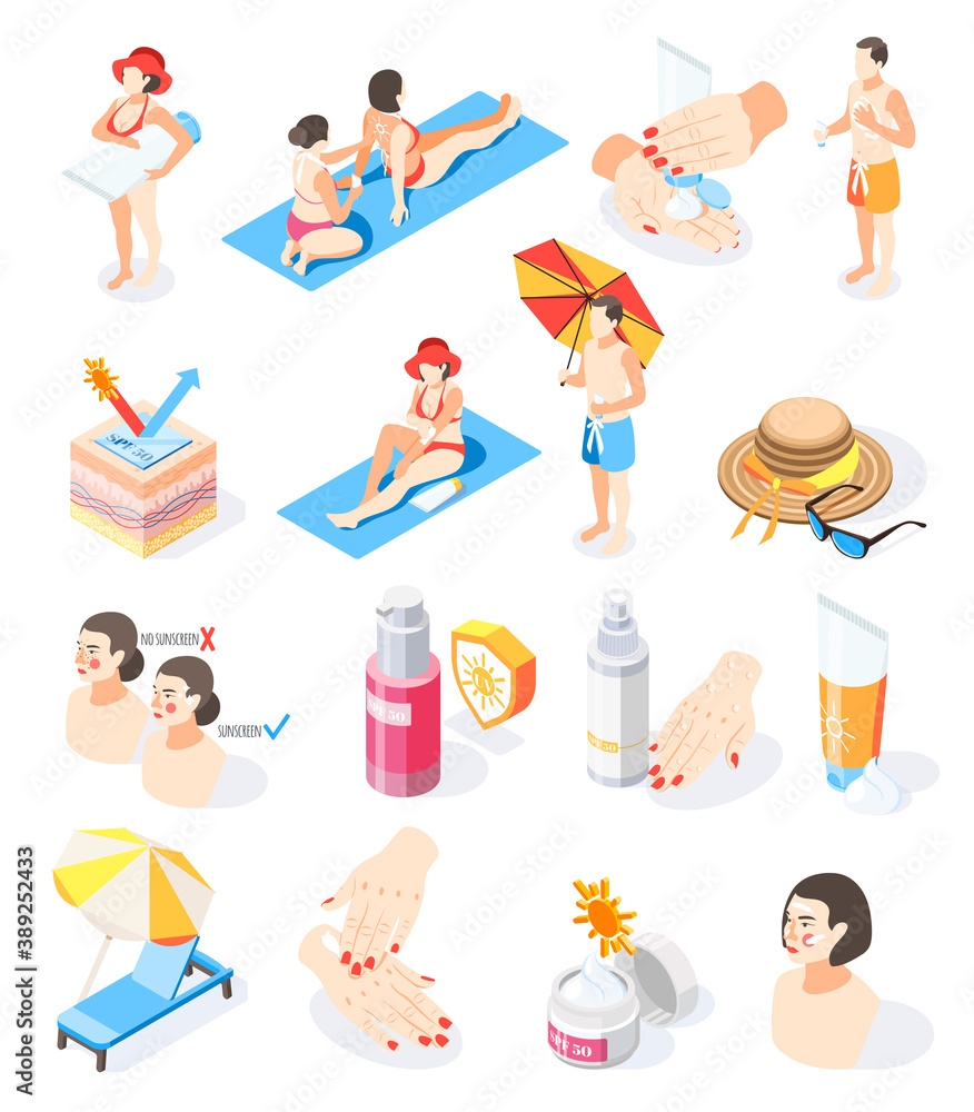 Sun Protection Isometric Icons