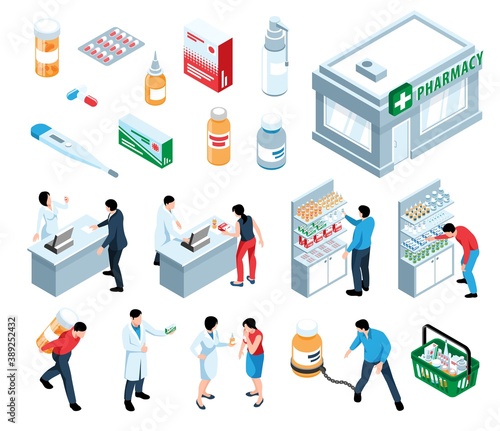 Isometric Pharmacy Icon Set