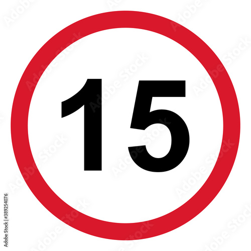 15 restriction flat sign isolated on white background. Age limit symbol. No under fifteen years warning illustration