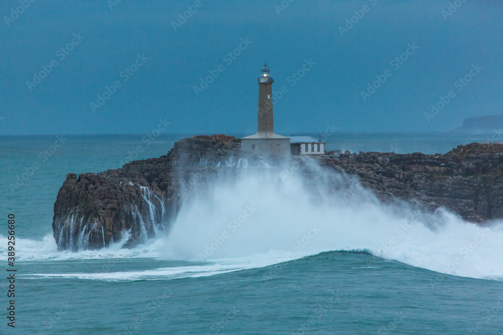 Mouro island light house, Santander, Cantabrian Sea,  Cantabria, Spain, Europe