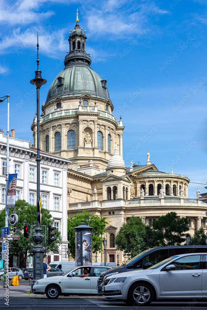BUDAPEST, HUNGARY - JULY 15, 2019: St. Stephen's Basilica, exterior. 
