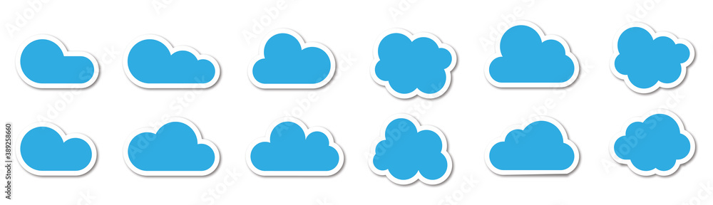 Set of different cartoon clouds. Flat cloud icon isolated on background. Vector illustration EPS10. Set of different cartoon clouds. Flat cloud icon isolated on background. Vector illustration EPS10.