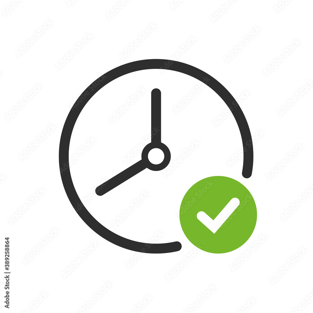 Clock with check mark line vector icon. Check Time design element. Vector illustration EPS10. Clock with check mark line vector icon. Check Time design element. Vector illustration EPS10.