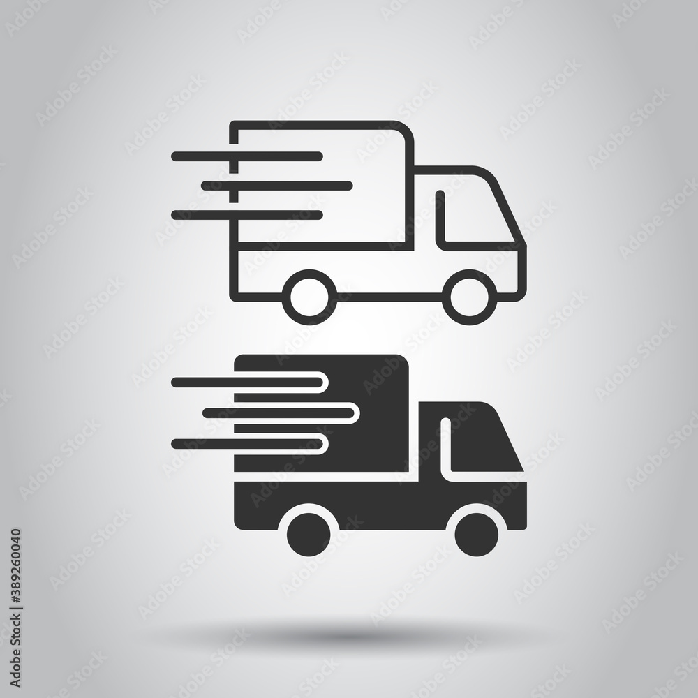 Delivery truck icon in flat style. Van vector illustration on white isolated background. Cargo car business concept. Delivery truck icon in flat style. Van vector illustration on white isolated background. Cargo car business concept.