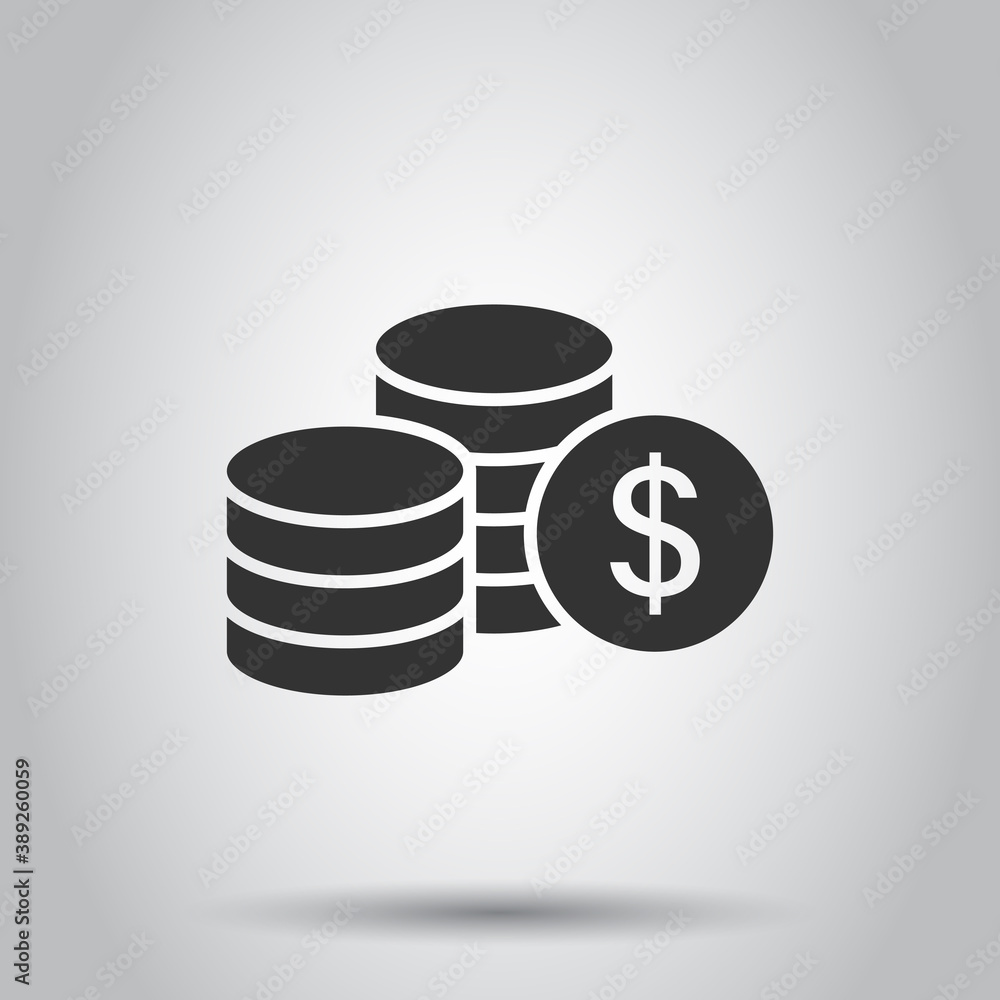 Coins stack icon in flat style. Dollar coin vector illustration on white isolated background. Money stacked business concept. Coins stack icon in flat style. Dollar coin vector illustration on white isolated background. Money stacked business concept.