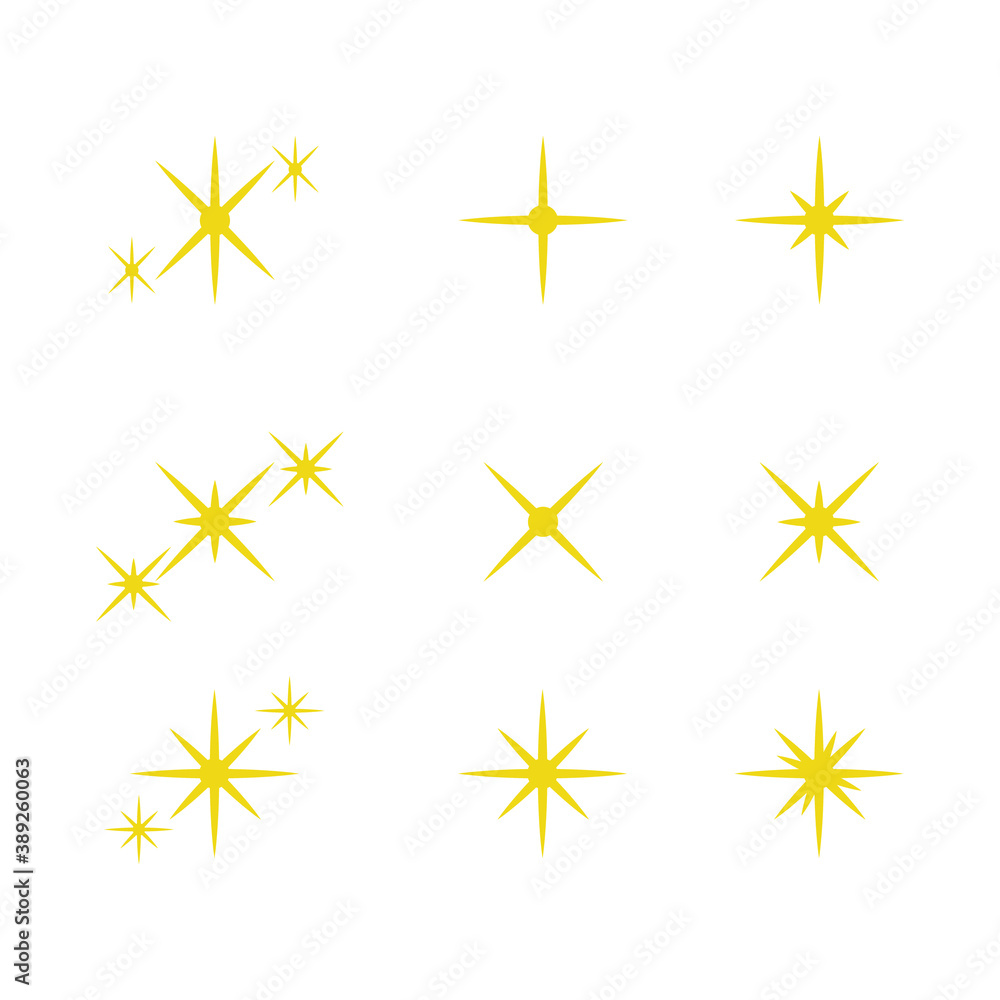 Twinkling star and sparkles icon collection isolated on white background