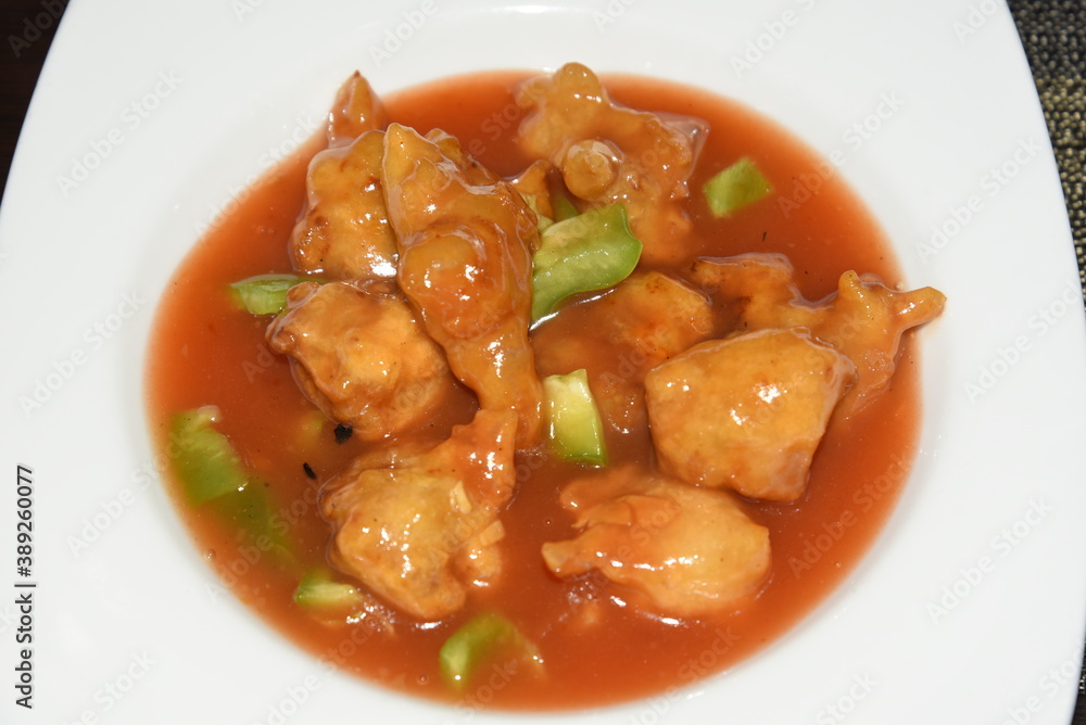 Sweet and Sour Sauce With Vegetables and Meat in Sweet and Sour Sauce With Vegetables and Meat in
