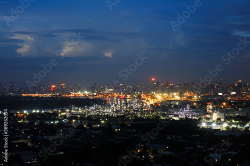Lighting from power plant at night, power plant in Bangkok city, Thailand.