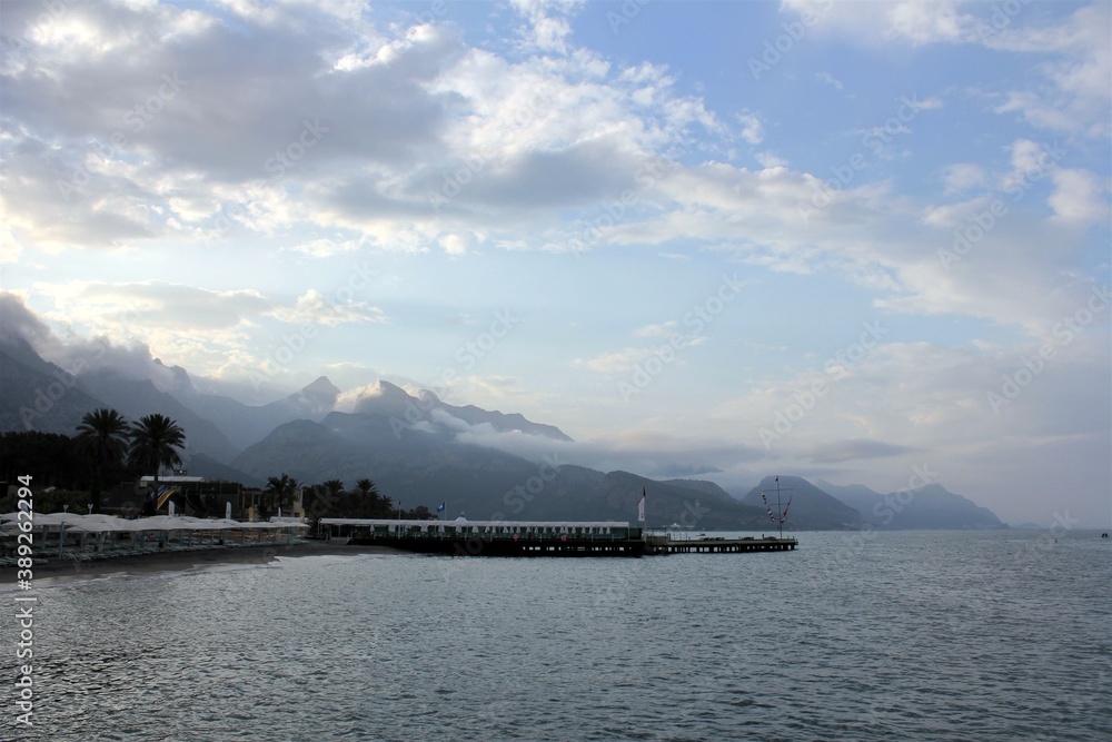 View of the Mediterranean sea and mountains in Turkey