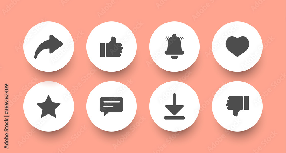 Round buttons.Button templates for web with shadow. Like, share ...