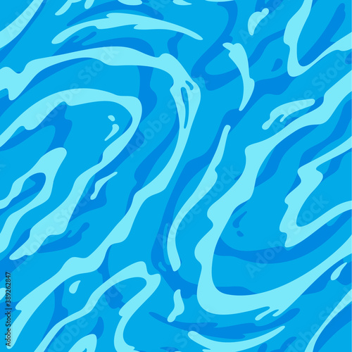 Azure Stormy Water Surface Seamless Pattern. Vector Sea Ripple. Abstract Blue Waves Background.