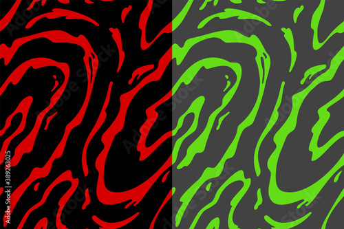Set of Creepy Vector Seamless Patterns. Abstract Background for Halloween Party or Slime Shop. Swirl Splashes Texture.