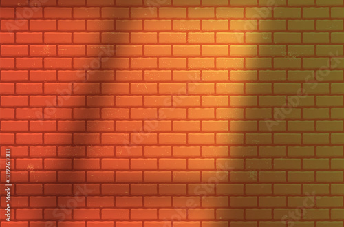 Red Brick Wall with Gradient Shadow from Window. Realistic Vector Illustraction. Abstract Background