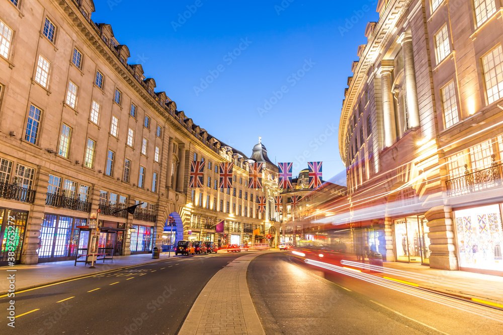 Regent Street in London at night