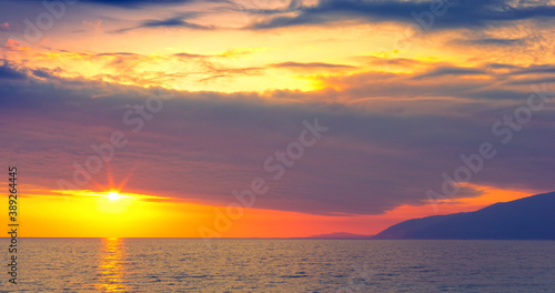Beautiful sunset over the Black Sea in Gagra. Abkhazia