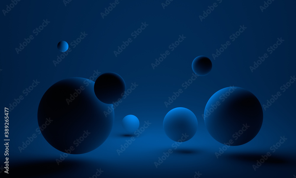Abstract 3d render of composition with blue spheres, modern background ...