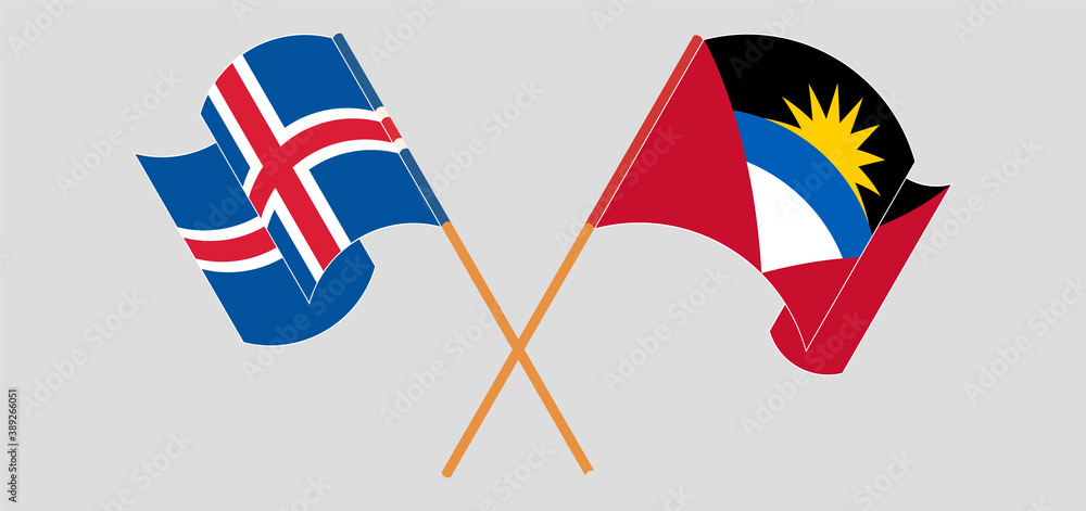 Crossed flags of Antigua and Barbuda and Iceland Crossed flags of Antigua and Barbuda and Iceland