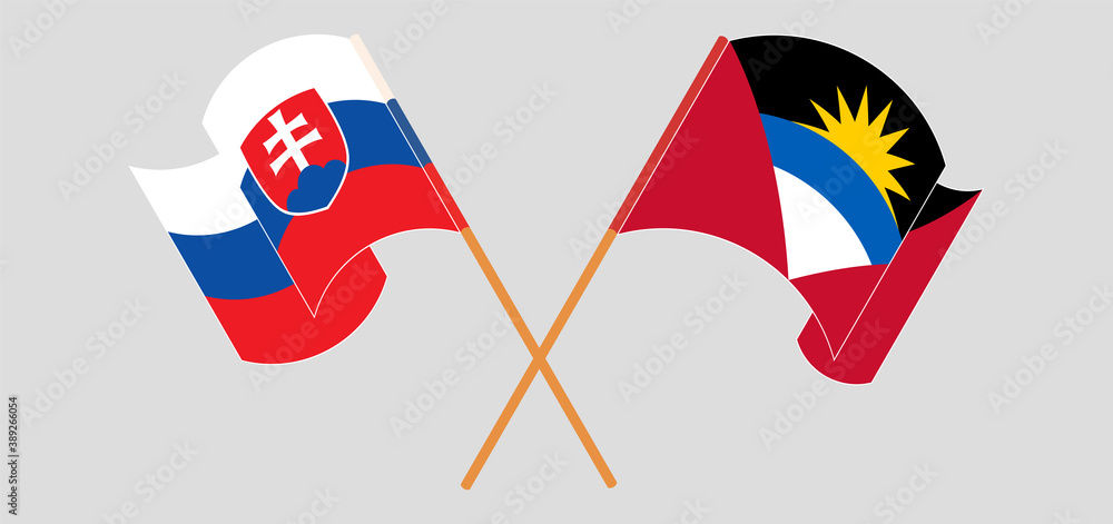 Crossed flags of Antigua and Barbuda and Slovakia