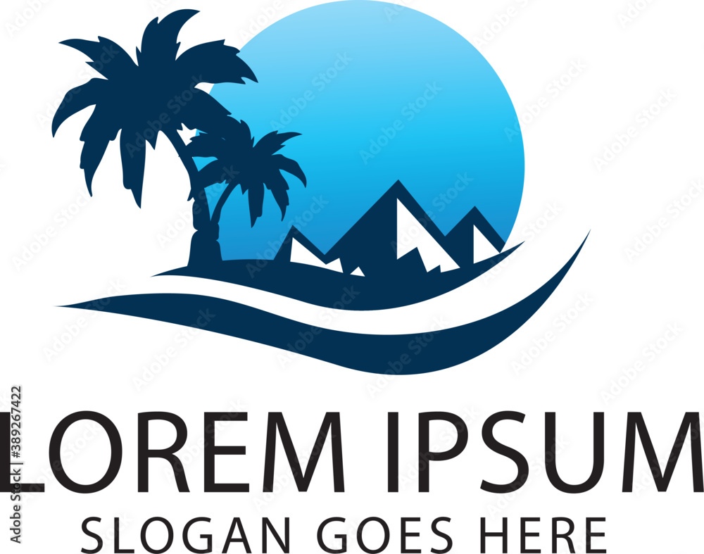 Mountain pulm Beach logo design template vector eps
