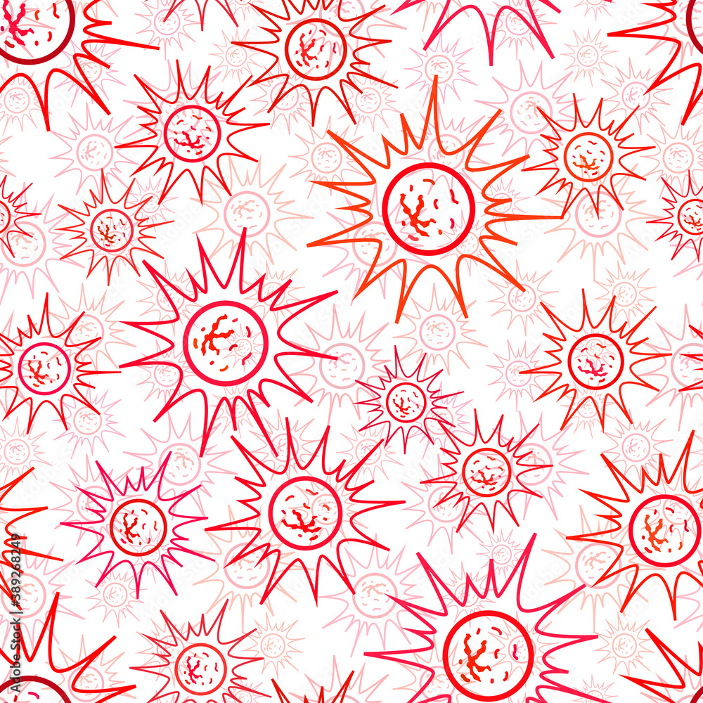 Fototapeta premium Lot of dangerous red virus cells, modern seamless pattern on white