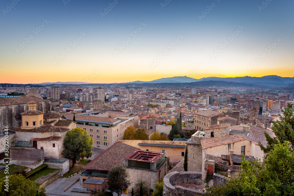 Sunset and landscape photo of a medieval city in Spain.