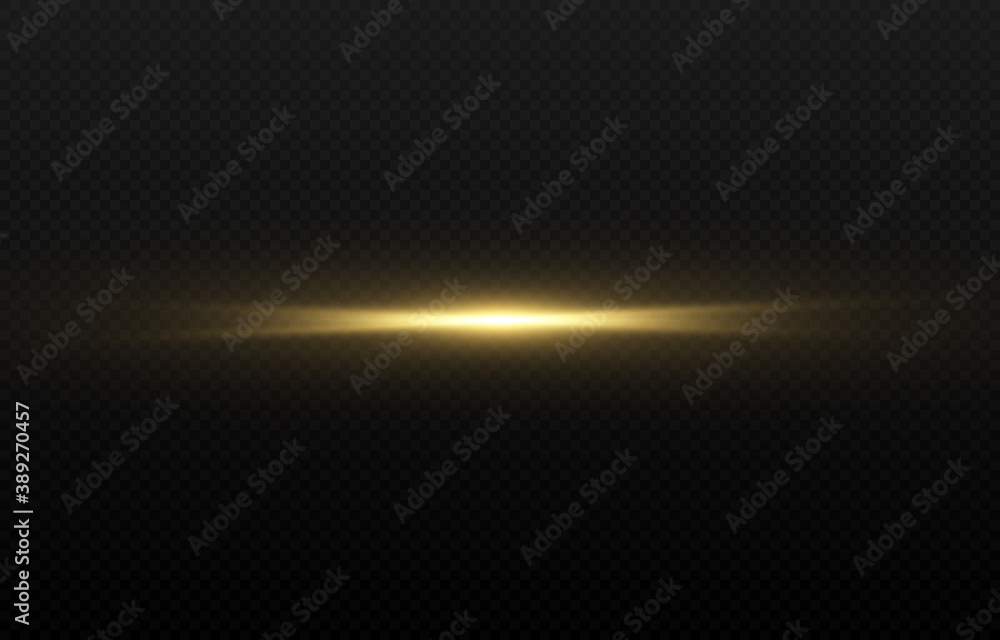 Vector flares. Golden flash of light, golden light. PNG light, flash. Luminous line. Christmas light. Vector illustration.