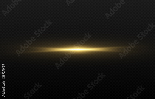 Vector flares. Golden flash of light, golden light. PNG light, flash. Luminous line. Christmas light. Vector illustration.