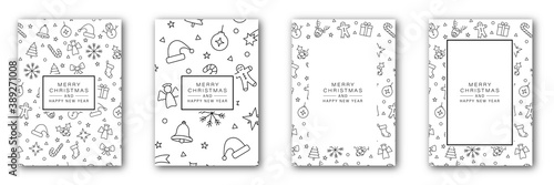 Christmas greeting card vector illustration. Merry christmas and happy new year winter decoration banner frame. creative minimal xmas design. on white background. traditional holiday elements