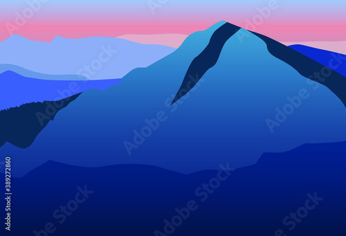 Blue mountains flat vector illustration.