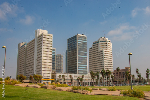 The towers of Jaffa city in occupied Palestine