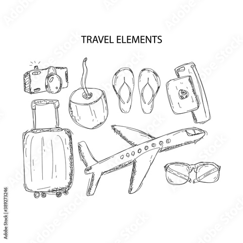 Hand drawn travel element sketch doodle art design isolated on white background