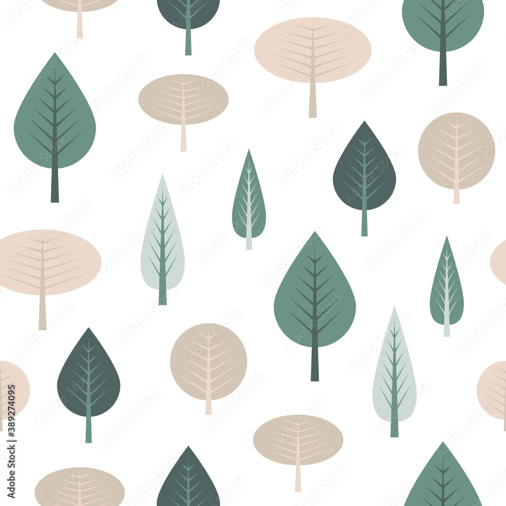 Obraz premium Winter forest abstract seamless pattern. Trees vector background on transparent background.