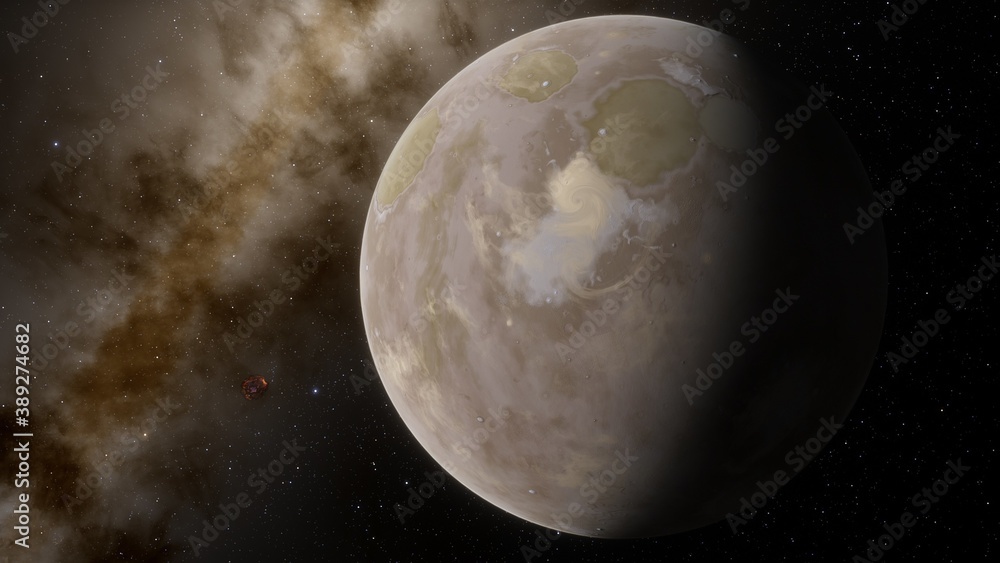 Obraz premium super-earth planet, realistic exoplanet, planet suitable for colonization, earth-like planet in far space, planets background 3d render