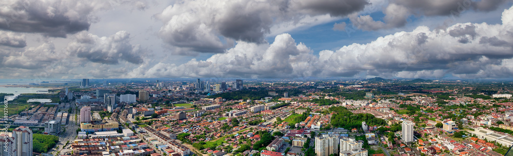 Malacca, Malaysia. Aerial sunset panoramic view of the city Malacca, Malaysia. Aerial sunset panoramic view of the city