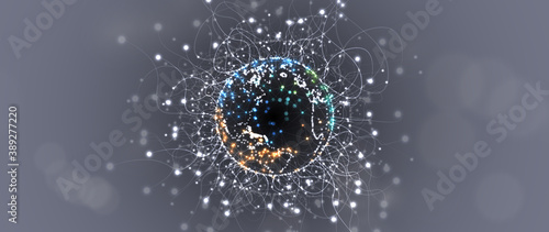 Neural network concept. Connected cells with links. High technology process. Abstract background