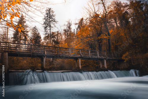 Lonely bridge in autumn forest