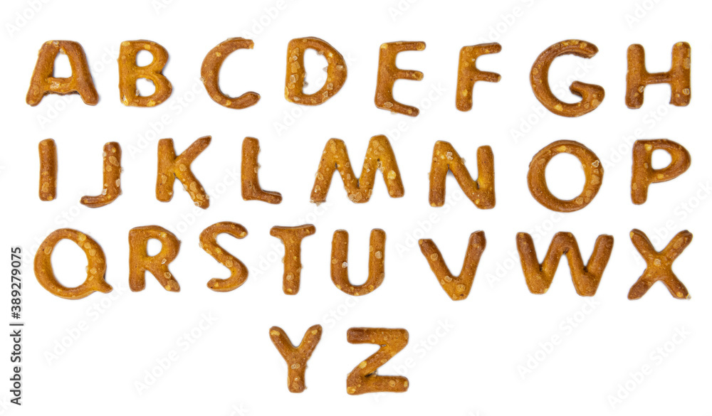 Pretzel Alphabet isolated on white (close up shot) Pretzel Alphabet isolated on white (close up shot)