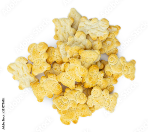 Mixed Snacks isolated on white (close up shot; selective focus)