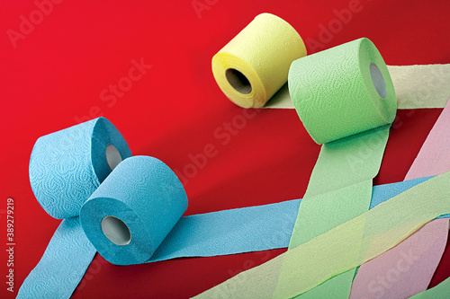 Toilet paper world. Variety of colours.
