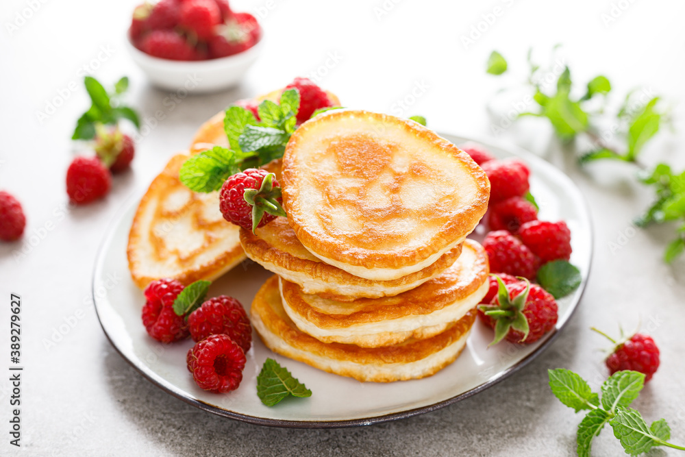 Breakfast pancakes with fresh raspberry Breakfast pancakes with fresh raspberry