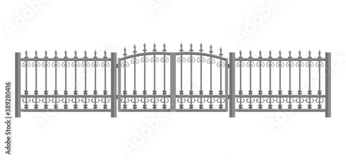 Fence with forged metal vector illustration isolated on white.
