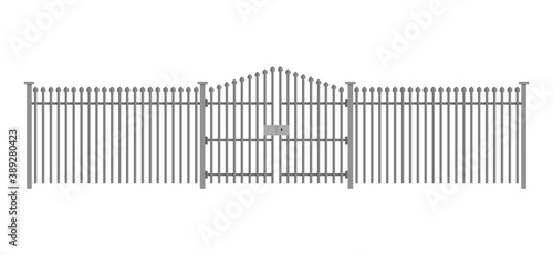 Fence with forged metal vector illustration isolated on white.