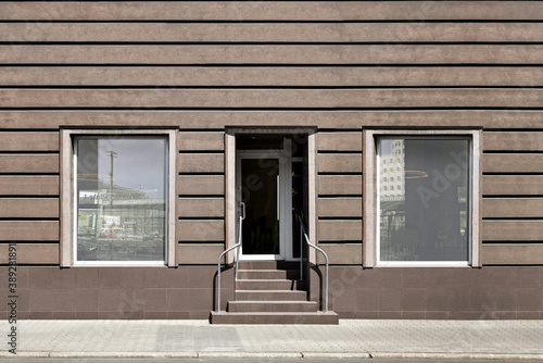 Door of building. Simplistic facade. 