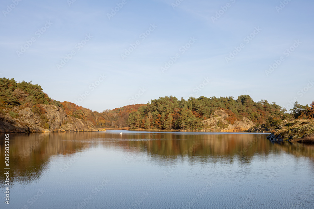Autumn colors with trees reflecting in a lake Autumn colors with trees reflecting in a lake