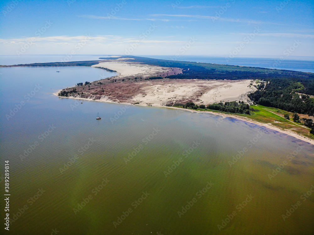 Aerial view of Nida Parnidis dune in Curonian spit next to Russian boarder
