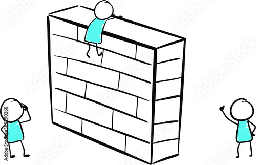 overcome obstacles and success concept cartoon character climbing a wall vector illustration